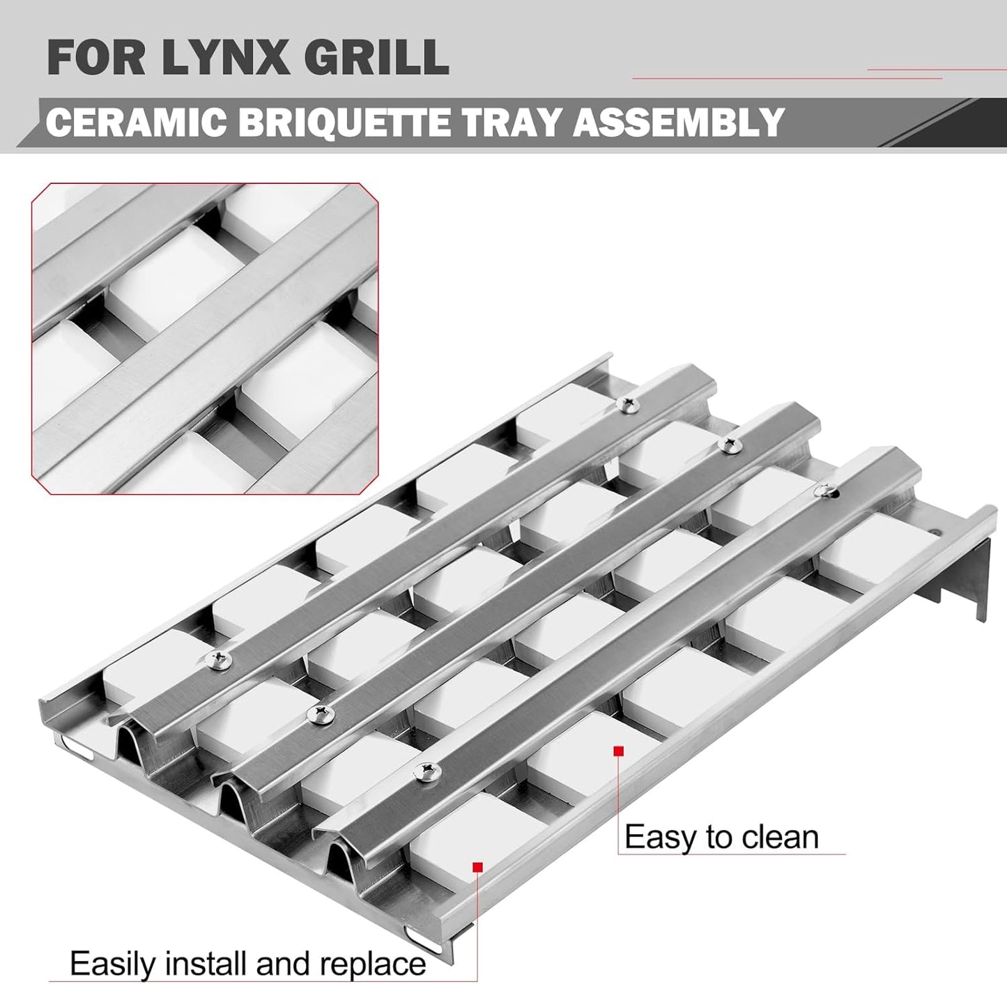 Oklagarden Briquette Tray Replacement Parts for Lynx Grill Parts Sedona 24” 36” 42” Grill Briquettes Lynx Sedona L600 L400 L700 Grill Ceramic Briquette Assembly Parts 80707 80743 L600PS Grill Part