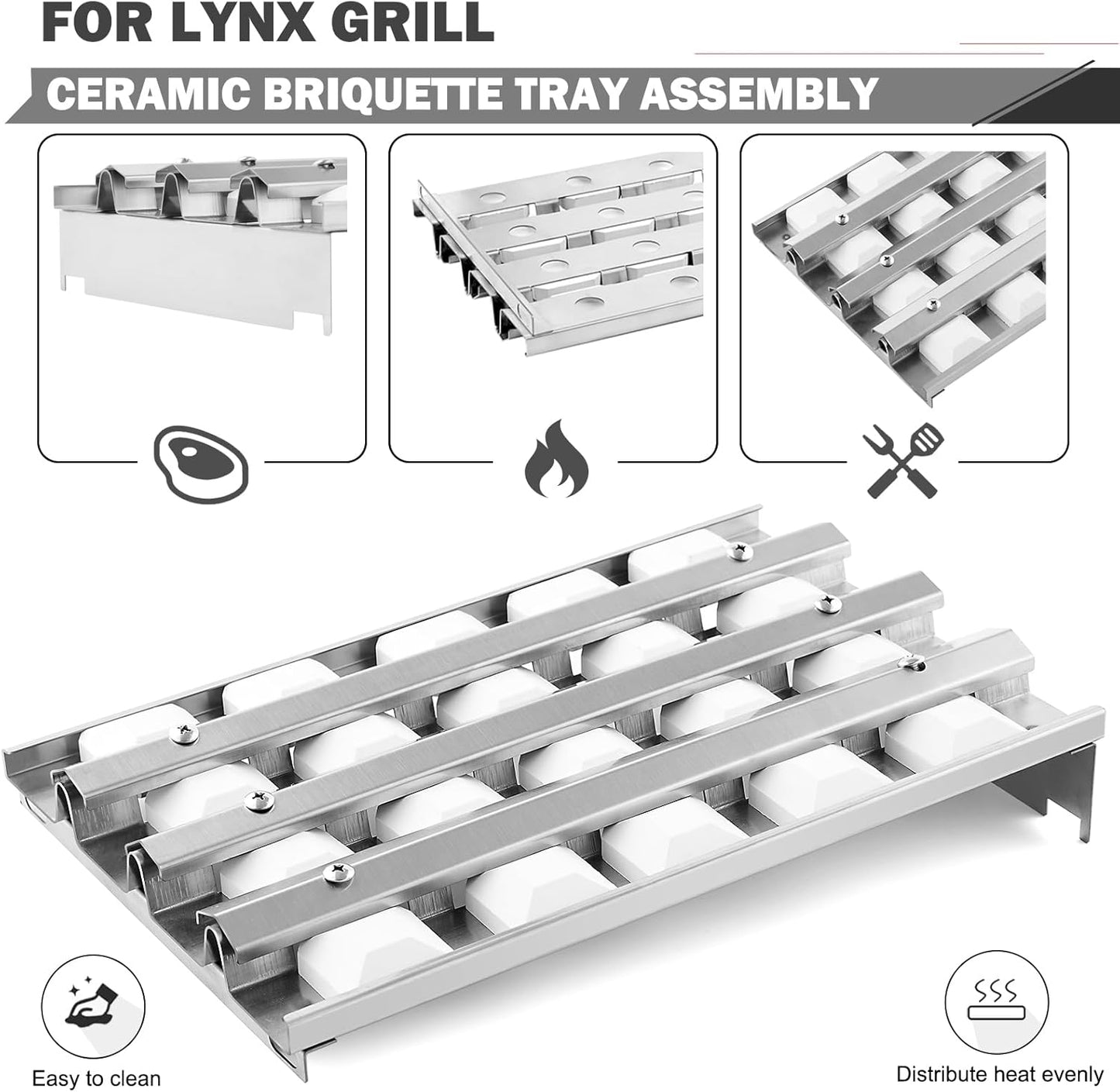 Oklagarden Briquette Tray Replacement Parts for Lynx Grill Parts Sedona 24” 36” 42” Grill Briquettes Lynx Sedona L600 L400 L700 Grill Ceramic Briquette Assembly Parts 80707 80743 L600PS Grill Part