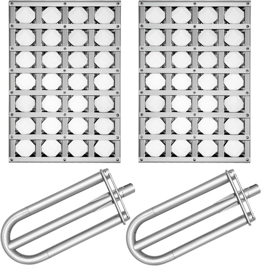 510-0522 Briquette Tray with 12541 Stainless Steel Burner for Alfresco ALX2-30, ALX2-30SZ, Ceramic Briquettes for Alfresco Gas Grill,2 Pack Set