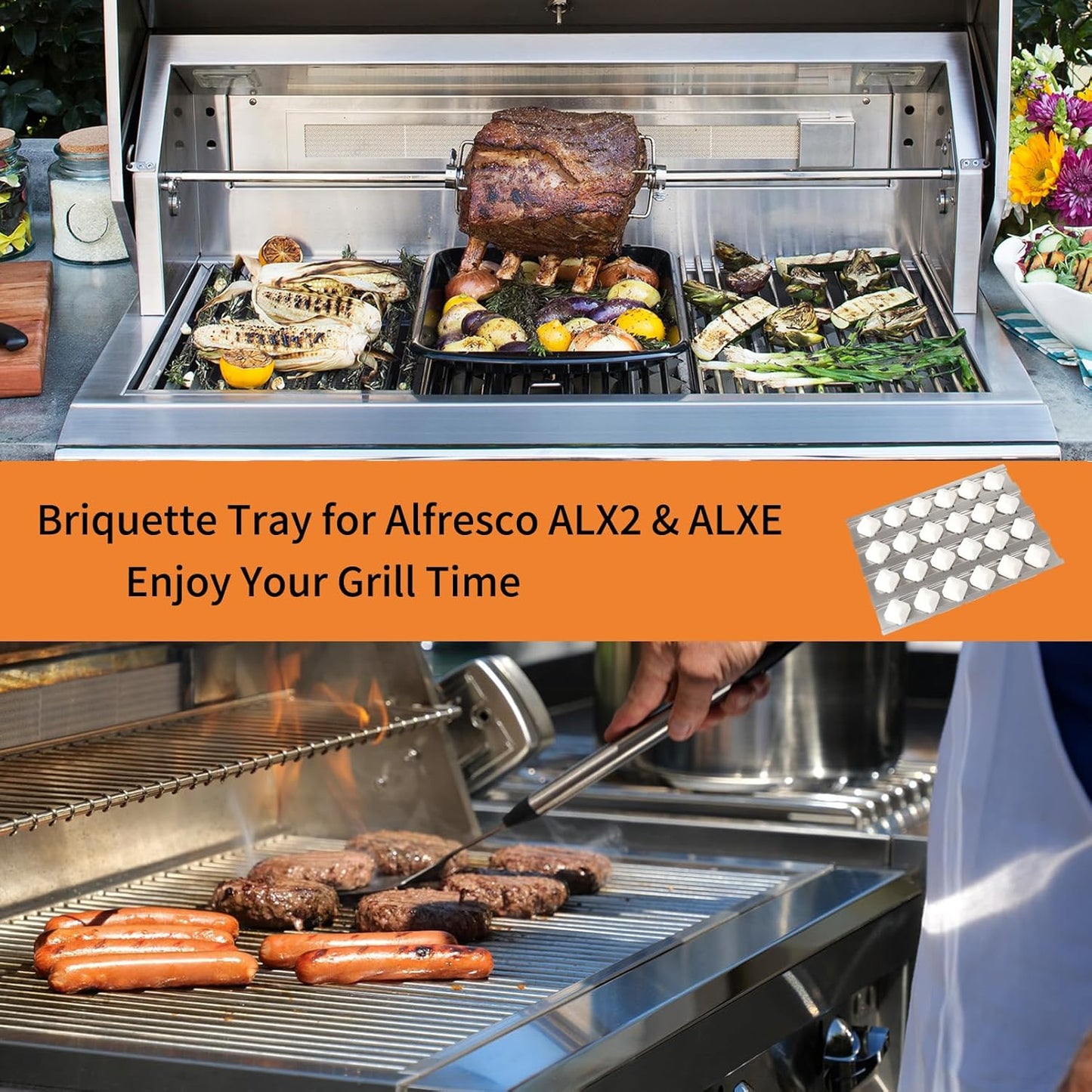 Briquette Tray for Alfresco ALX2 ALX2-30 ALX2-42 ALX2-56 Grill Replacement Parts for Alfresco LX2 ALXE ALXE-30 ALXE-42 ALXE-56 Heat Plate Flame Tamer with 24 Ceramic Briquettes